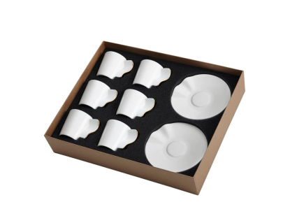 Lüks Kalite Beyaz Porselen 6 Kişilik 12 Parça Kahve Fincan Takımı, Kaffa Özel Koleksiyon Sade - 5