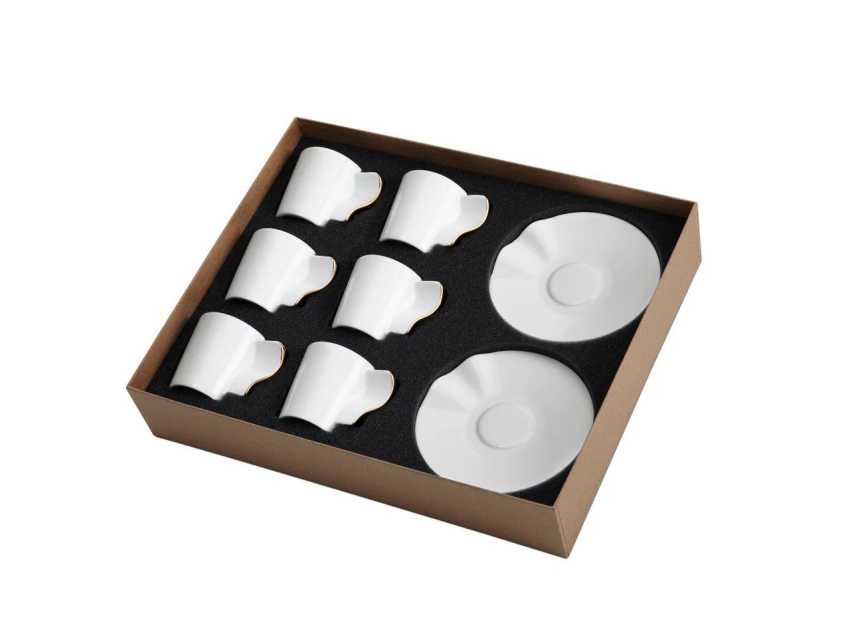 Lüks Kalite Beyaz Porselen 6 Kişilik 12 Parça Kahve Fincan Takımı, Kaffa Özel Koleksiyon Sade - 5