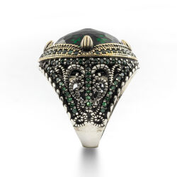 Yeşil Zirkon Taşlı Erkek Gümüş Yüzük - Revan M10 - 3