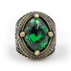 Yeşil Zirkon Taşlı Erkek Gümüş Yüzük - Revan M10 - 4