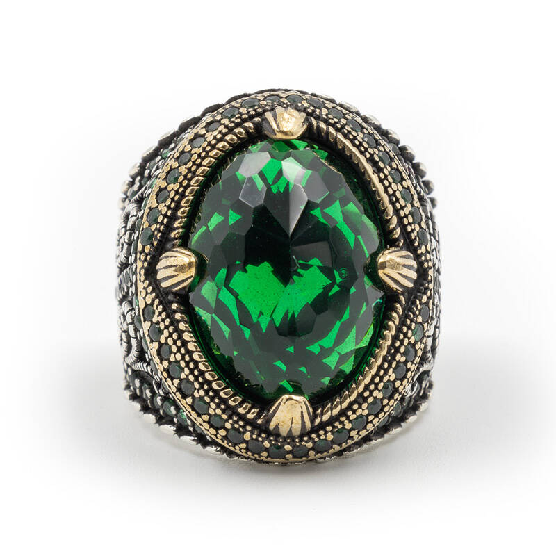 Yeşil Zirkon Taşlı Erkek Gümüş Yüzük - Revan M10 - 4