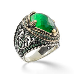 Yeşil Zirkon Taşlı Erkek Gümüş Yüzük - Revan M10 - Logosuz Ürünler (1)