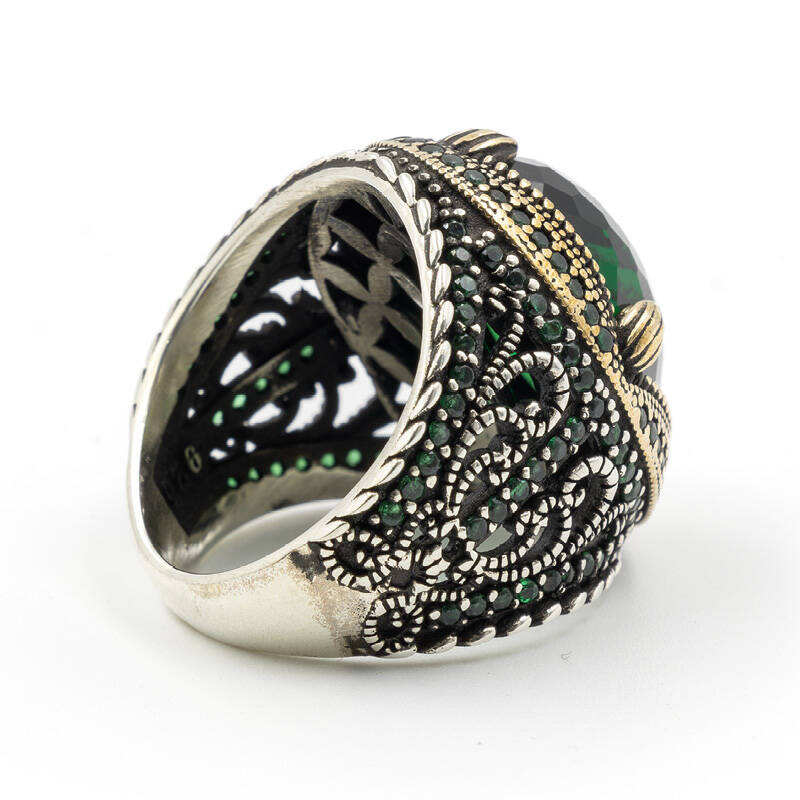 Yeşil Zirkon Taşlı Erkek Gümüş Yüzük - Revan M10 - 5