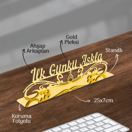 Masa Üstü Dekor, İlk Günkü Aşkla, Salon ve Ofis Dekor, Masa Aksesuarları, 25x7 Serhendi Logolu Altın Renk M1 