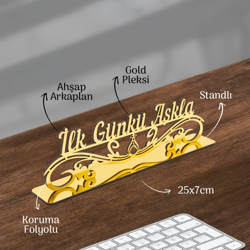 Masa Üstü Dekor, İlk Günkü Aşkla, Salon ve Ofis Dekor, Masa Aksesuarları, 25x7 Serhendi Logolu Altın Renk M1 - 1