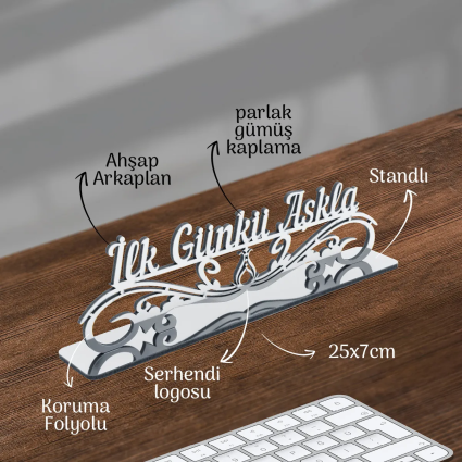 Masa Üstü Dekor, İlk Günkü Aşkla, Salon ve Ofis Dekor, Masa Aksesuarları, 25x7 Serhendi Logolu Gümüş Pleksi M2 - 1