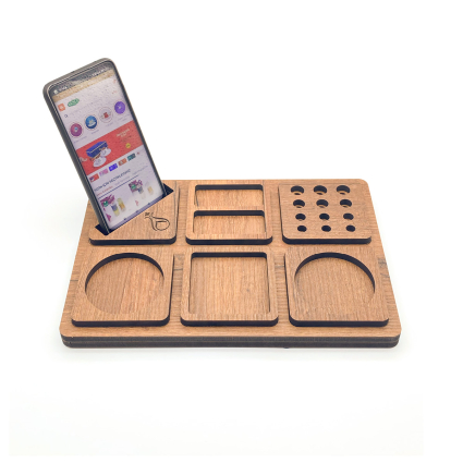 Masaüstü Organizer - Ahşap Masaüstü Düzenleyici & Telefon Standlı Kalemlik - Serhendi Logolu - Yatay Model Nida M7 - 7