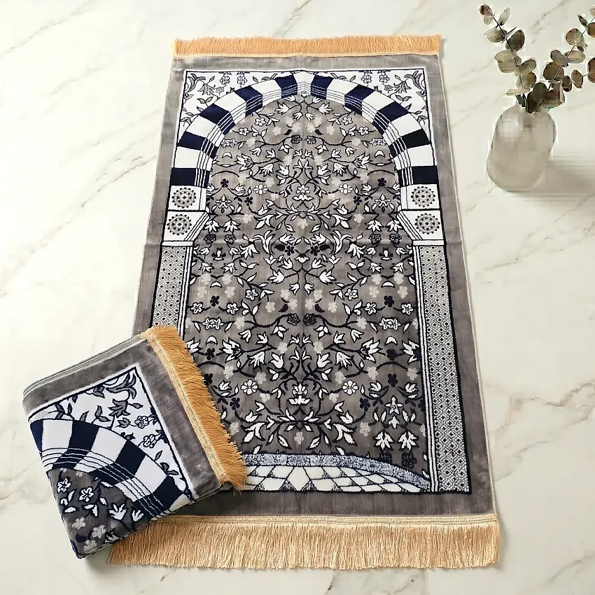 Mescidi Nebevi Ravza Motifli Seccade 70x115 850 Gr Gri M1 - 1