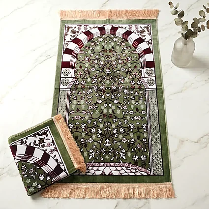 Mescidi Nebevi Ravza Motifli Seccade 70x115 850 Gr Yeşil M1