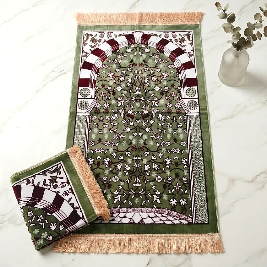 Mescidi Nebevi Ravza Motifli Seccade 70x115 850 Gr Yeşil M1 - 1