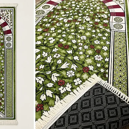 Mescidi Nebevi Ravza Motifli Seccade Dijital Baskı Kaymaz Taban Süngerli 70x120 Yeşil M3 (1)