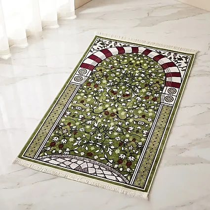 Mescidi Nebevi Ravza Motifli Seccade Dijital Baskı Kaymaz Taban Süngerli 70x120 Yeşil M3