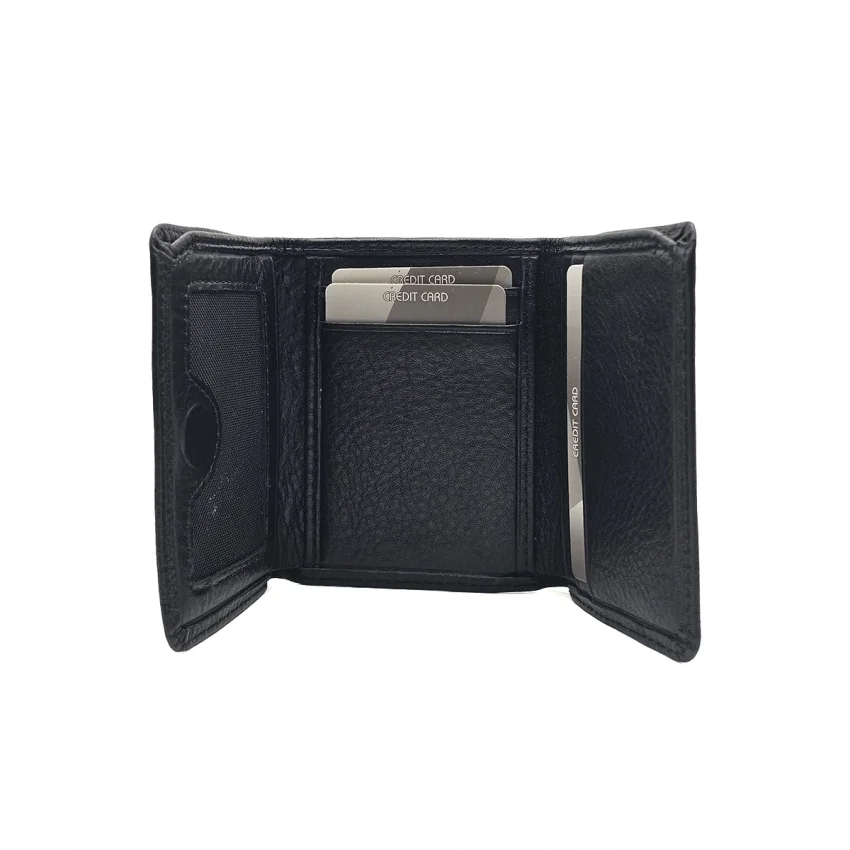 Mıknatıslı Üçe Katlanır Hakiki Deri Cüzdan Siyah M1 3018 - 2