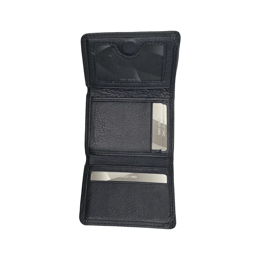 Mıknatıslı Üçe Katlanır Hakiki Deri Cüzdan Siyah M1 3018 - 3