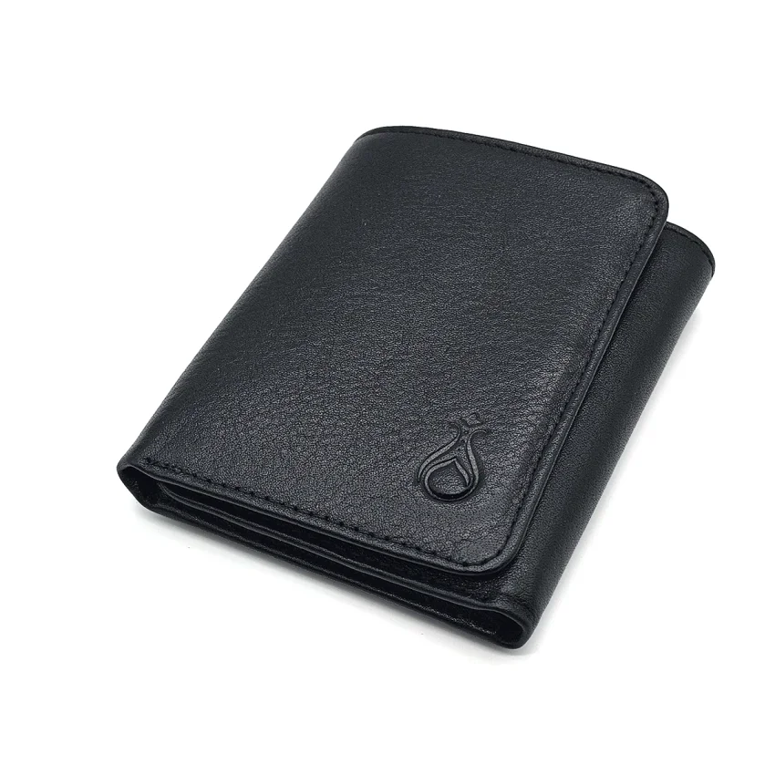 Mıknatıslı Üçe Katlanır Hakiki Deri Cüzdan Siyah M1 3018 - 1