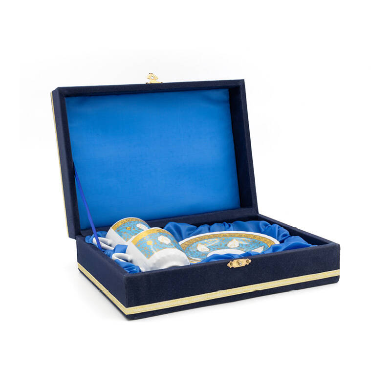 Güral 2 Kişilik 4 Parça Porselen Fincan Takımı - Kadife Kutulu Firuze 4 M1 - 4