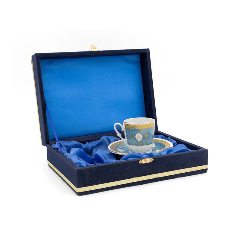 Güral 2 Kişilik 4 Parça Porselen Fincan Takımı - Kadife Kutulu Firuze 4 M1 - 5