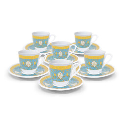 Güral 6 Kişilik 12 Parça Porselen Fincan Takımı - Firuze 12 M2 (1)