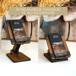 Nida Koleksiyonu Serhendi Logolu Ahşap Eğim ve Yükseklik Ayarlanabilir Telefon Standı 16,5*10 cm - 1