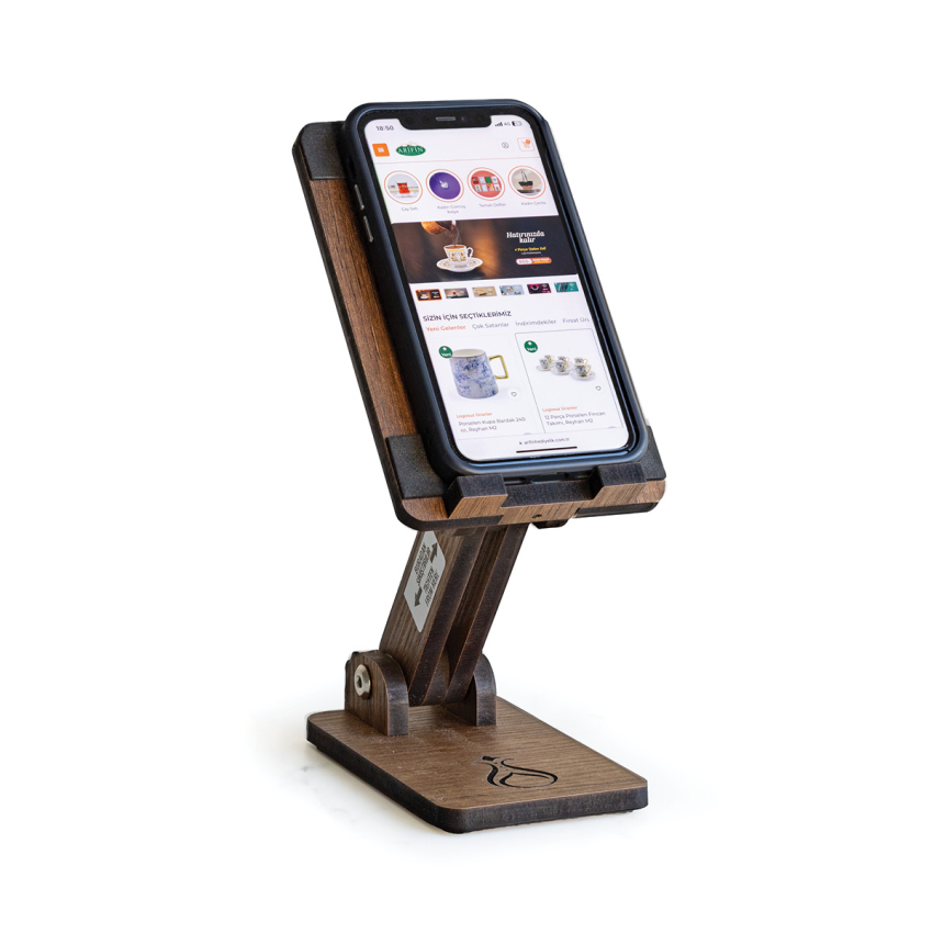 Nida Koleksiyonu Serhendi Logolu Ahşap Eğim ve Yükseklik Ayarlanabilir Telefon Standı 16,5*10 cm - 1