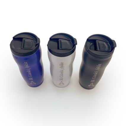 Oval Termos 400 ml Serhendi Logolu İlk Günkü Aşkla Beyaz M3 - 4