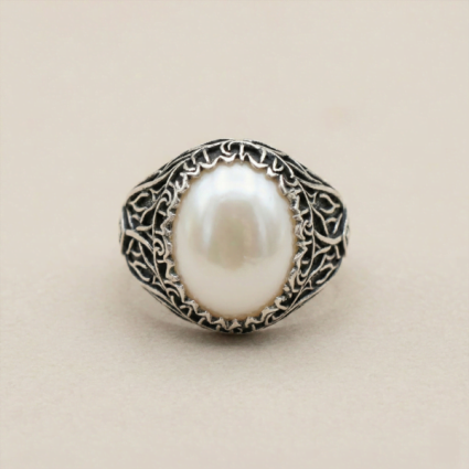 Sedef Taşlı Doğal Taş Erkek Gümüş Yüzük - Mühür M10 - 3