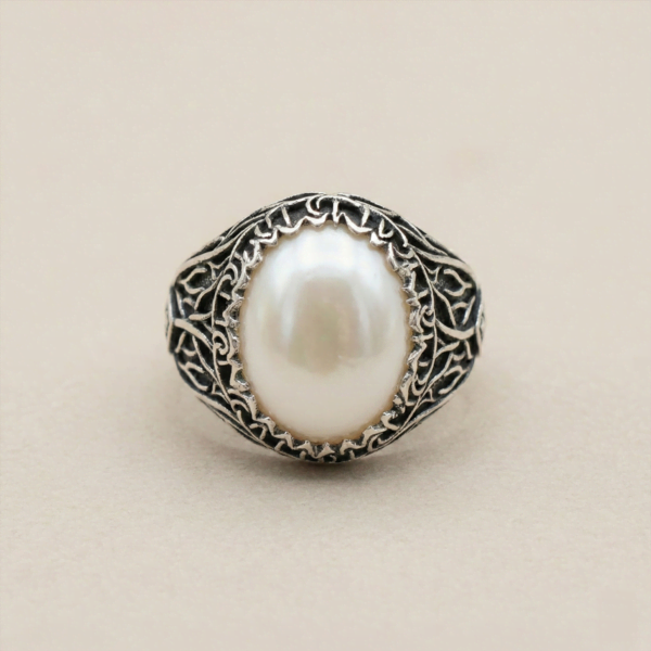 Sedef Taşlı Doğal Taş Erkek Gümüş Yüzük - Mühür M10 - 3
