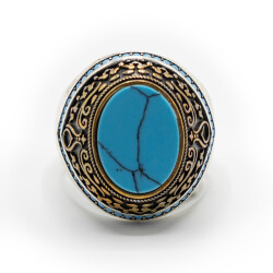 Turkuaz Zirkon Taşlı Erkek Gümüş Yüzük - Serhendi Logolu - Mühür M2 - 3