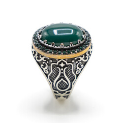 Yeşil Zirkon Taşlı Erkek Gümüş Yüzük - Serhendi Logolu - Mühür M1 - Serhendi Logolu Ürünler (1)