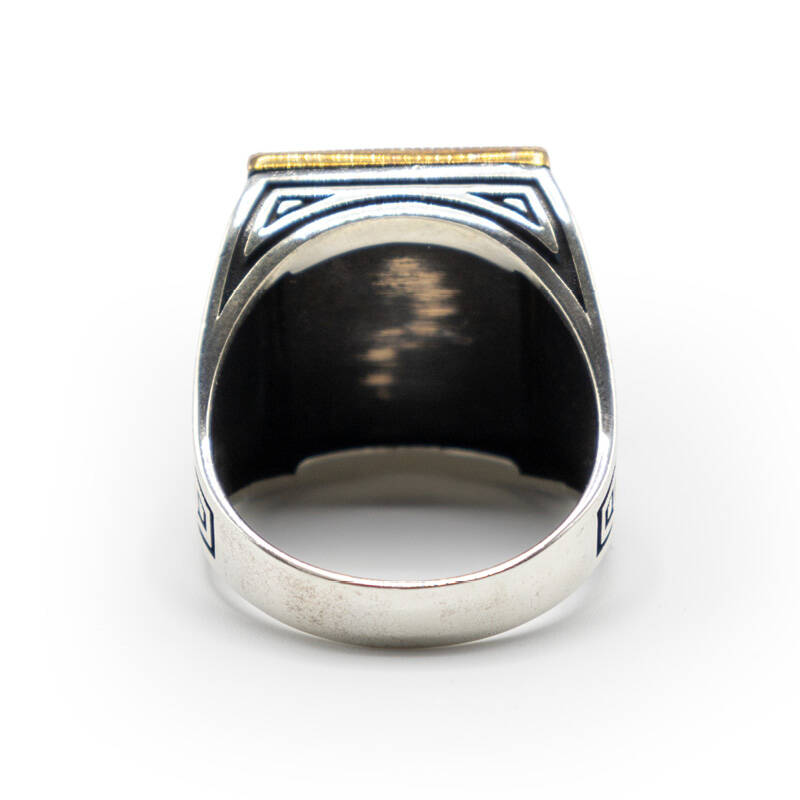 Bordo Zirkon Taşlı Erkek Gümüş Yüzük - Serhendi Logolu - Mühür M3 - 4