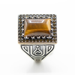 Kahverengi Zirkon Taş Erkek Gümüş Yüzük - Serhendi Logolu - Mühür M3 - 2