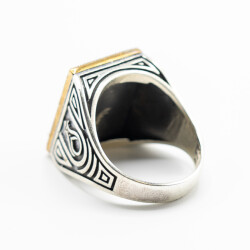 Kahverengi Zirkon Taş Erkek Gümüş Yüzük - Serhendi Logolu - Mühür M3 - 4