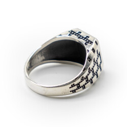 Yeşil Zirkon Taşlı Erkek Gümüş Yüzük - Serhendi Logolu - Mühür M8 - 4