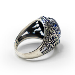 Lacivert Zirkon Taşlı Erkek Gümüş Yüzük - Serhendi Logolu - Mühür M7 - 4