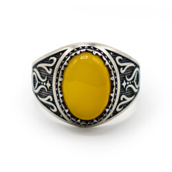 Hardal Zirkon Taşlı Erkek Gümüş Yüzük - Serhendi Logolu - Mühür M9 - 3