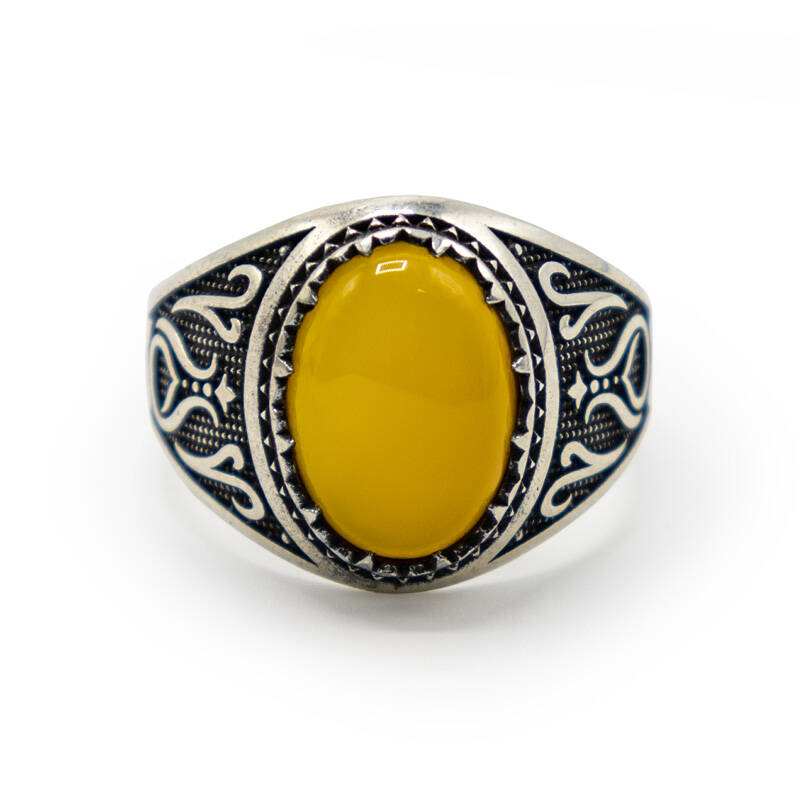 Hardal Zirkon Taşlı Erkek Gümüş Yüzük - Serhendi Logolu - Mühür M9 - 3