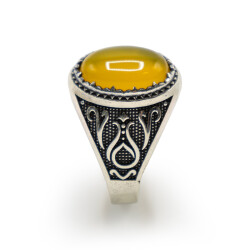 Hardal Zirkon Taşlı Erkek Gümüş Yüzük - Serhendi Logolu - Mühür M9 - Serhendi Logolu Ürünler (1)