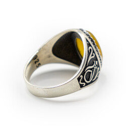 Hardal Zirkon Taşlı Erkek Gümüş Yüzük - Serhendi Logolu - Mühür M9 - 4