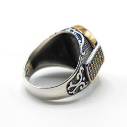 Sarı Zirkon Taşlı Erkek Gümüş Yüzük - Serhendi Logolu - Mühür M4 - 4