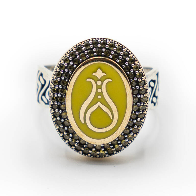 Sarı Zirkon Taşlı Erkek Gümüş Yüzük - Serhendi Logolu - Mühür M5 - 3