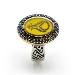 Sarı Zirkon Taşlı Erkek Gümüş Yüzük - Serhendi Logolu - Mühür M5 - Serhendi Logolu Ürünler (1)