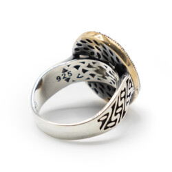 Sarı Zirkon Taşlı Erkek Gümüş Yüzük - Serhendi Logolu - Mühür M5 - 4