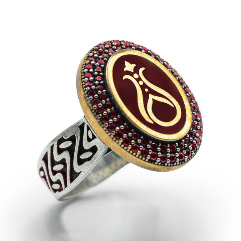 Bordo Zirkon Taşlı Erkek Gümüş Yüzük - Serhendi Logolu - Mühür M5 - 1