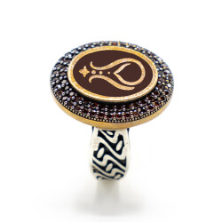 Bordo Zirkon Taşlı Erkek Gümüş Yüzük - Serhendi Logolu - Mühür M5 - Serhendi Logolu Ürünler (1)