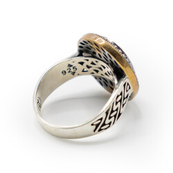 Bordo Zirkon Taşlı Erkek Gümüş Yüzük - Serhendi Logolu - Mühür M5 - 4