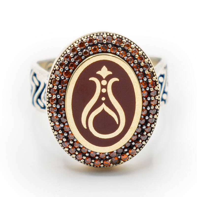 Bordo Zirkon Taşlı Erkek Gümüş Yüzük - Serhendi Logolu - Mühür M5 - 3