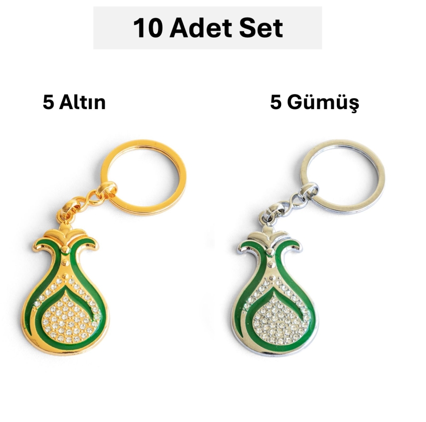 Serhendi Logolu Taşlı Metal Anahtarlık, Altın-Gümüş 10Lu - 1