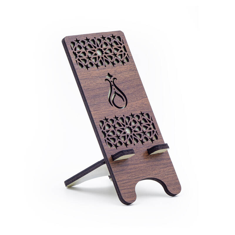 Ahşap Ceviz Masaüstü Telefon Standı - Telefon Tutucu - Serhendi Logolu - 1