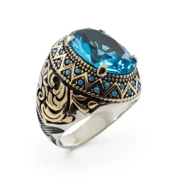 Mavi Zirkon Taşlı Erkek Gümüş Yüzük - Revan M4 - 1