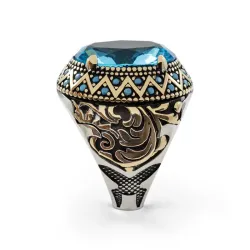 Mavi Zirkon Taşlı Erkek Gümüş Yüzük - Revan M4 - 2